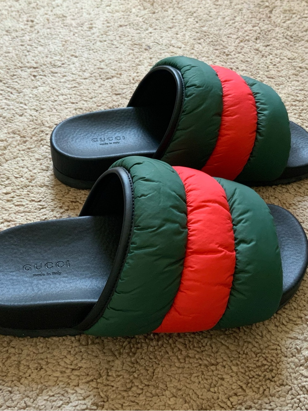 Gucci Women’s Gucci Puffer Padded Nylon Black Green Red Web Slides Size 38 - Picture 5 of 9